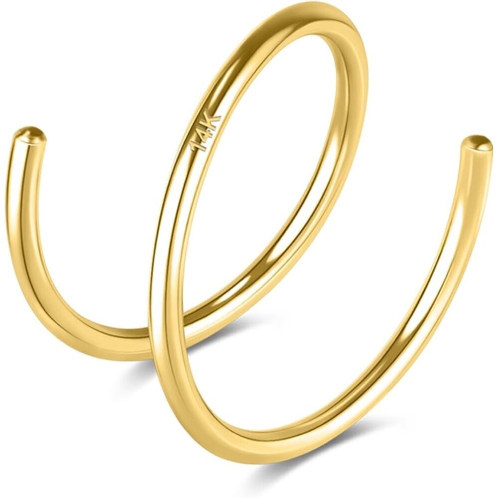 14K Gold Double Hoop Nose Ring 8mm Thin Hypoallergenic for Women Men